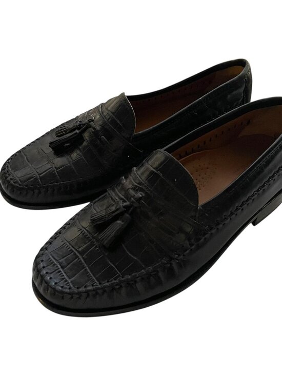 Florsheim Pisa Tassel Loafers Sz 8.5 EEE Black Leather Croc Print Slip On Shoes - Picture 1 of 7